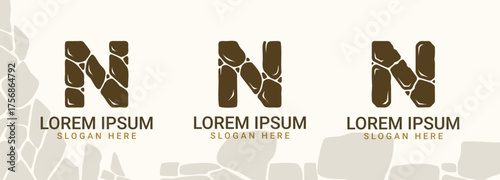 Stone Rock Letter N Alphabet Monogram Logo Set

