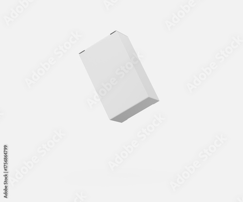 Blank white rectangular packaging box floating, ideal for product mockup., 3d illustration