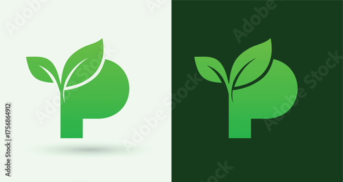 Leaf Letter P Eco Nature Monogram Logo

