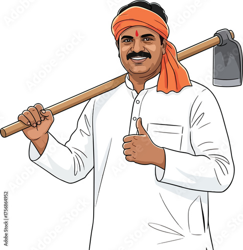 Indian rural farmer standing wearing kurta vector illustration