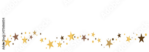 Star line divider in gold color vector design footer, modern border, rule lines design. Doodle pattern isolated on White background