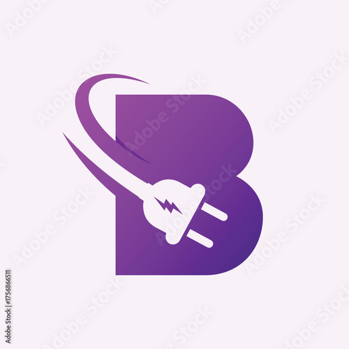 Plug Swoosh Letter B Electric Power Logo

