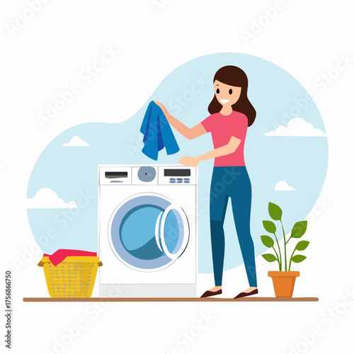 man and woman washing machine