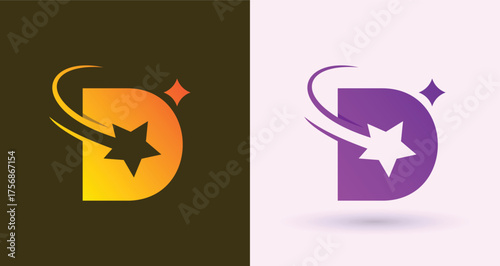 Swoosh Star Letter D Monogram Brand Logo

