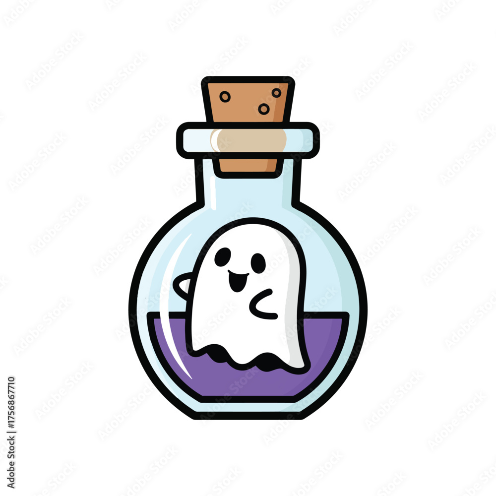 Obraz premium Cute ghost spirit mascot. Spooky night halloween vector art clip art, creepy design for mysterious invitation, gentle horror vibe