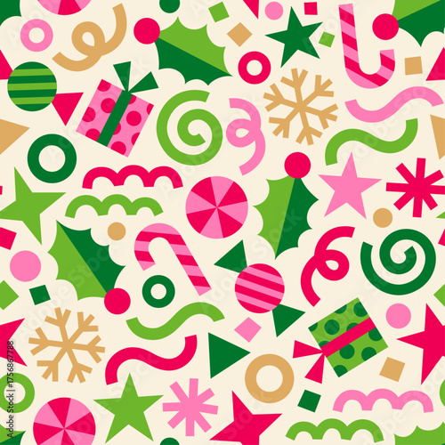 Colorful cute christmas and abstract elements seamless pattern design background.