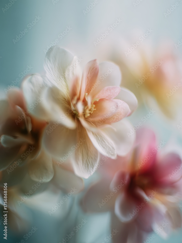 Fototapeta premium Soft focus image of delicate pink and white flowers with dreamy, ethereal quality