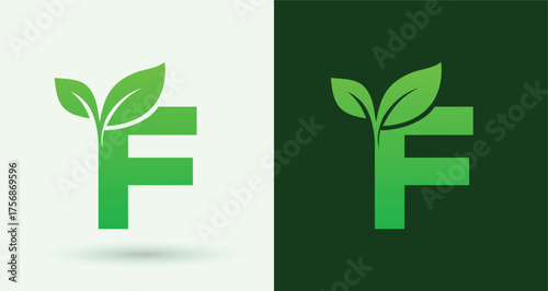 Leaf Letter F Eco Nature Monogram Logo


