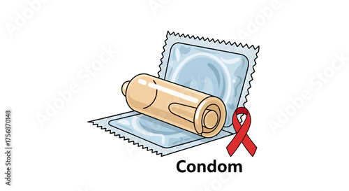 An educational illustration emphasizing safe sexual practices and disease prevention, showcasing barrier contraception as a key component for promoting public health awareness