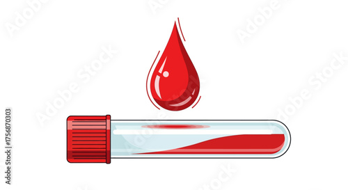 A detailed vector illustration for medical education showing a blood sample collection in a test tube for laboratory analysis and health diagnostics