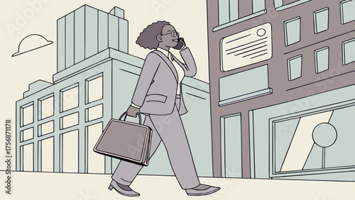 Businesswoman on phone in city illustration a scene of professional life, communication, and urban lifestyle, suitable for articles and designs that focus on career and mobility