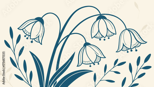 Elegant floral illustration featuring delicate bellflowers and foliage in a vintage style, perfect for adding a touch of nature and charm to any design project