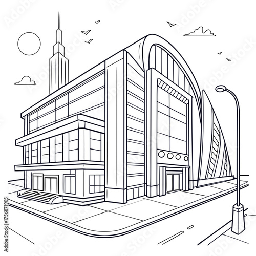 Vector art of outline of a modern city building