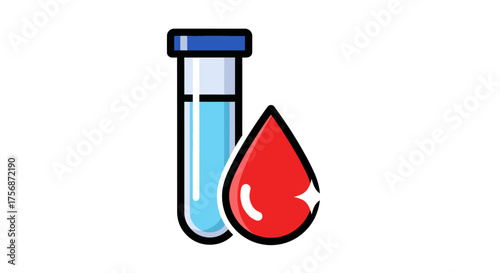 Laboratory analysis and hematology concepts for medical education, showing a test tube and blood sample icon for research