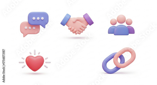 3d render icons representing networking, communication, and connection, perfect for illustrating social media and digital interaction