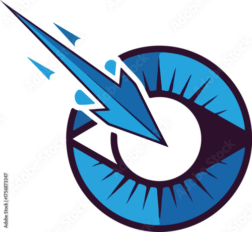 Blue eye logo with a sharp arrow piercing modern vector design for business isolated on white backgr