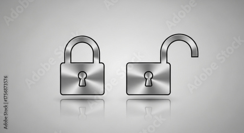 Illustration of an open and closed padlock, symbolizing security, privacy, and access control in a digital or physical context