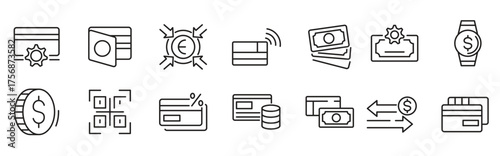 Bill Payment line icon set. Pay, money, finance, payment, investment, financial, card, phone, cash, wallet, banking, transaction line icon set. Ui thin line icon pack.
