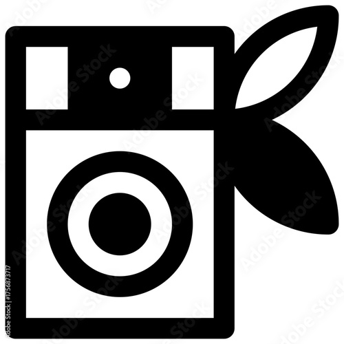 Eco-friendly laundry. Outlined stroke vector icon with black-filled details.