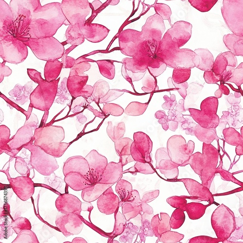 Elegant chinoiserie pattern featuring delicate pink florals in watercolor style