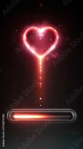 Progressing through love with a glowing heart and digital interface design