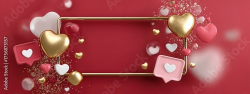 Valentine's Day Instagram template with gold hearts and pink accents for creative messages