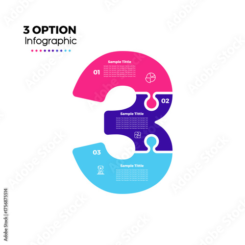 Infographic puzzle number 3 option business information template. Easy to edit for web, posters, annuals, business communications.