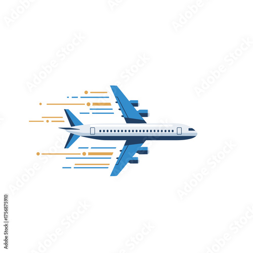 A fast moving airplane in flight with speed lines behind it.