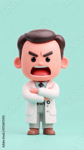 Angry Doctor Cartoon Character with Crossed Arms.