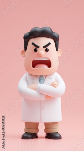 Angry Doctor Figure with Crossed Arms and Open Mouth.