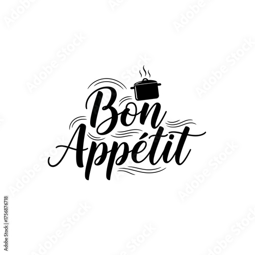 Bon Appétit Typography PNG | Cooking Quote Vector | Kitchen and Restaurant Calligraphy Illustration