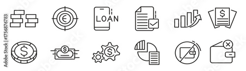 Bill Payment line icon set. Pay, money, finance, payment, investment, financial, card, phone, cash, wallet, banking, transaction line icon set. Ui thin line icon pack.