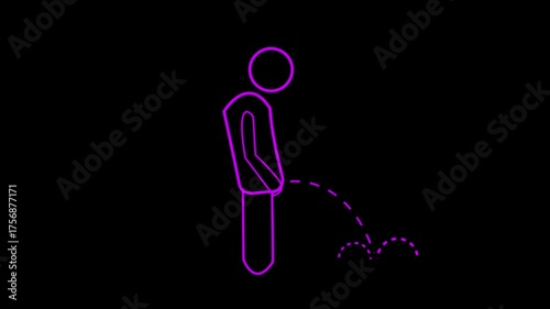 Man Peeing Sign Animation, Toilet for man animated with alpha channel. WC icons concept on black background 4k video