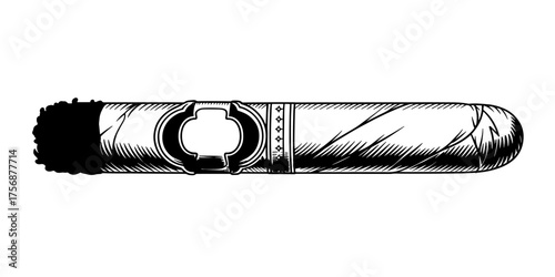 illustration of a detailed cigar with label and texture, perfect for tobacco branding, bar decor, and retro designs.
