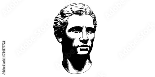 a classical male sculpture bust with detailed shading, ideal for art prints, design projects, and logos.