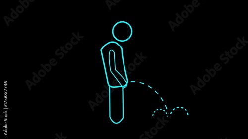 Man Peeing Sign Animation, Toilet for man animated with alpha channel. WC icons concept on black background 4k video