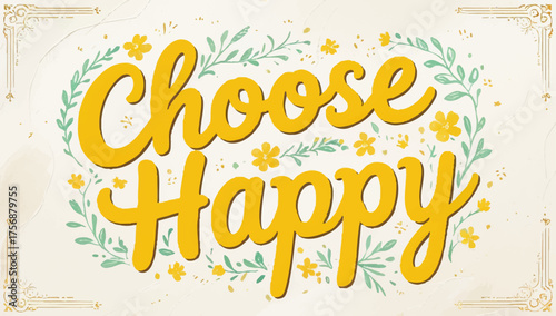 Text choose happy with cheery background