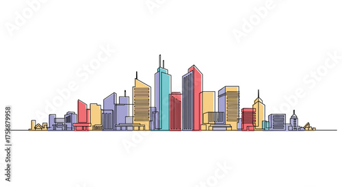 Modern colorful skyline silhouette of tall buildings and cityscape architecture design