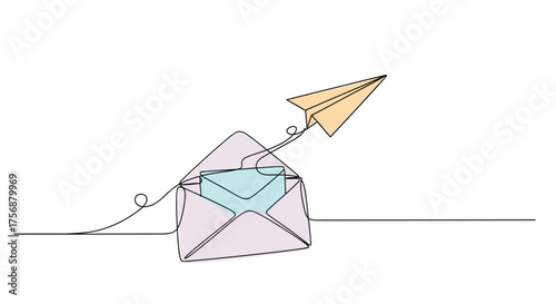 Paper airplane flying out of an open envelope symbolizing fast electronic communication and email delivery
