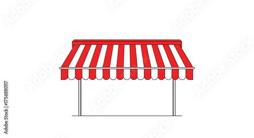 Classic red and white striped retractable awning providing shade for outdoor spaces
