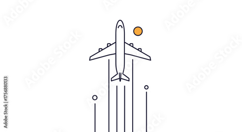 Airplane ascending into the sky with sun and lights below illustrating flight journey and travel