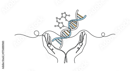 The intricate dance of molecular biology and the gentle embrace of human hands symbolizing scientific advancement