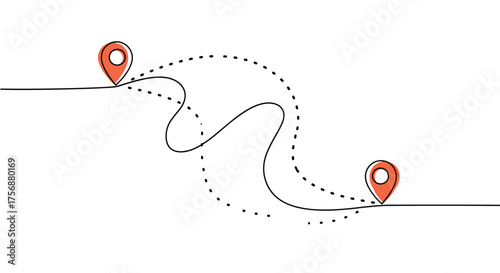 Visualizing the journey between two distinct locations with an illustrative winding path and pin markers