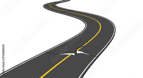 Journeying on a winding asphalt road with a broken lane divider marking journeying on a winding asphalt road with a broken lane divider marking