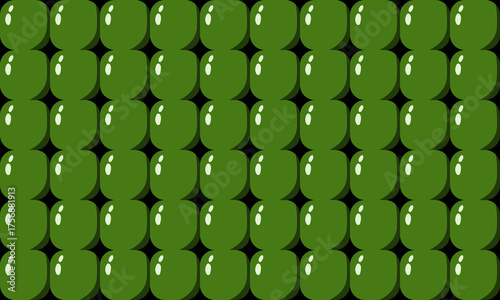 Abstract background featuring a seamless repeating pattern of glossy green oval shapes or capsules organized in a dense grid formation