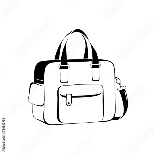Stylish nappy bag, diaper satchel in black line art for parents on the go