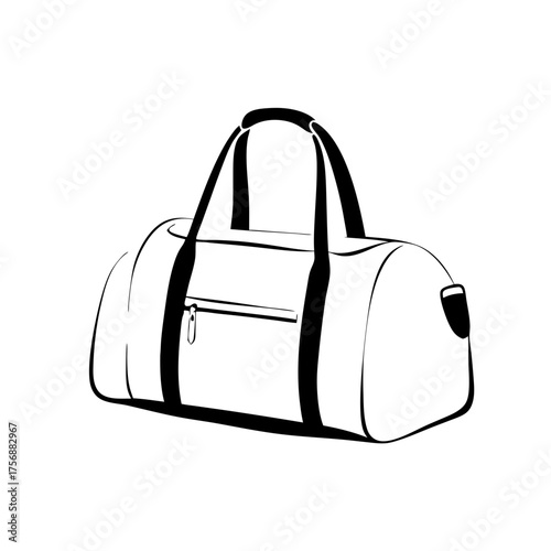 Sports gym bag with handles and pocket in black line art