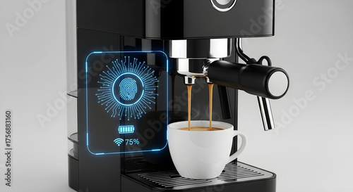 Smart coffee maker with fingerprint recognition, concept of IoT and smart home