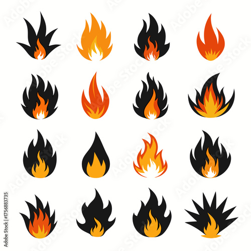 set of fire tattoo icons