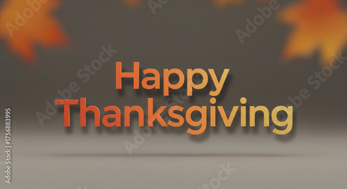 A vibrant and festive greeting expressing 'Happy Thanksgiving' with colorful text against a backdrop of blurred autumnal leaves, perfect for holiday celebrations and warm wishes